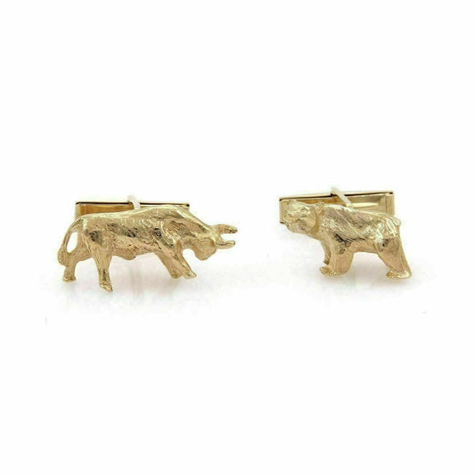 Bear & Bull Stock Market Symbol Stud 14k Yellow Gold Cufflinks