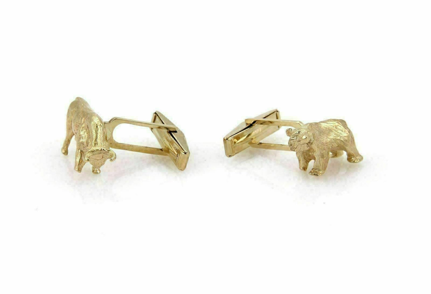 Bear & Bull Stock Market Symbol Stud 14k Yellow Gold Cufflinks