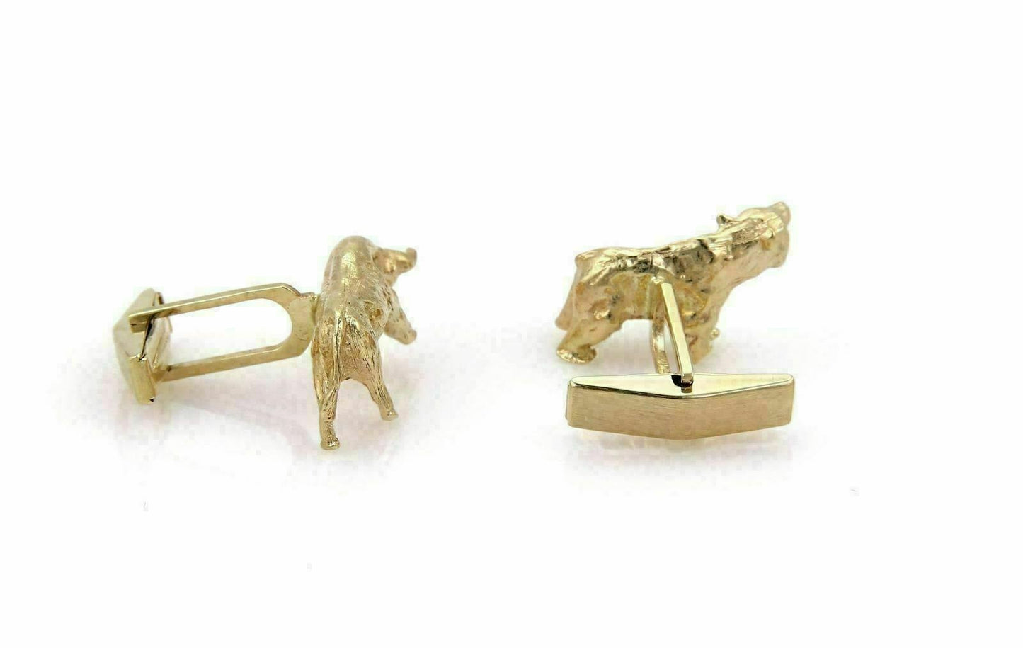 Bear & Bull Stock Market Symbol Stud 14k Yellow Gold Cufflinks