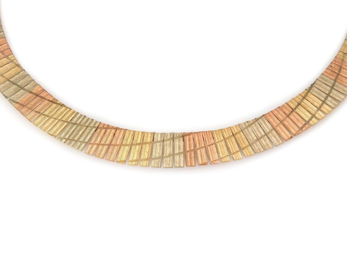 Cleopatra 14k Tri-Color Gold Graduated Collar Necklace