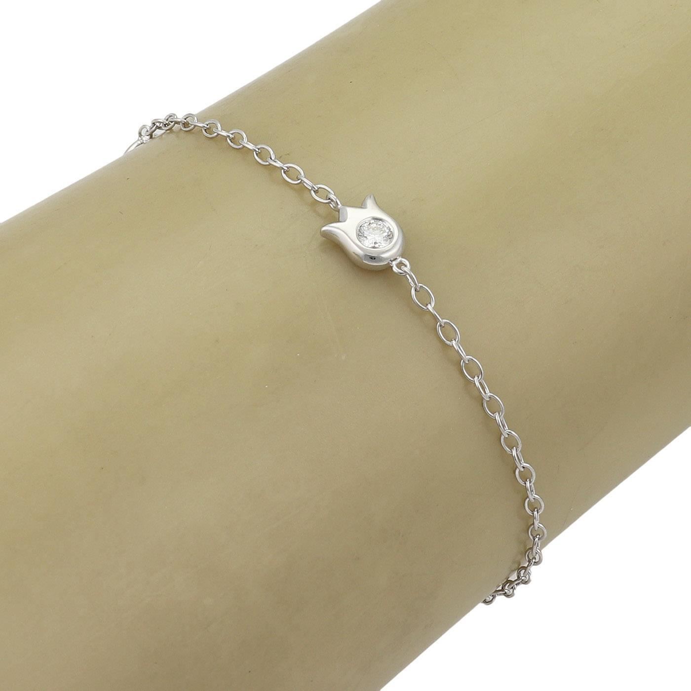 Cartier Diamond Tulip Floral Charm 18k White Gold Chain Bracelet w/Paper