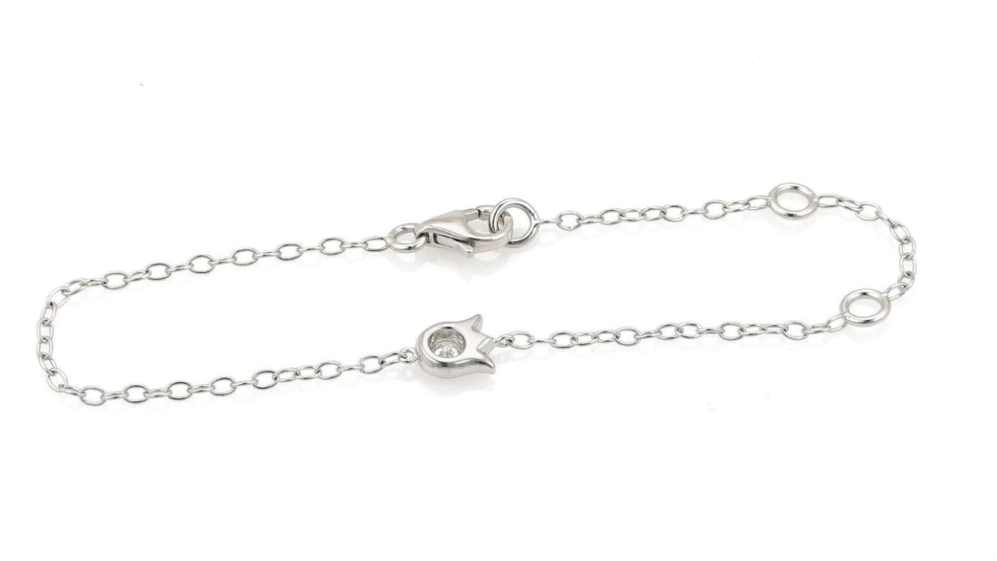 Cartier Diamond Tulip Floral Charm 18k White Gold Chain Bracelet w/Paper