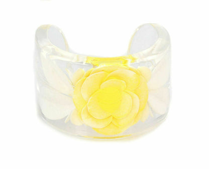 Chanel Flower Wide Clear Lucite Cuff Bracelet