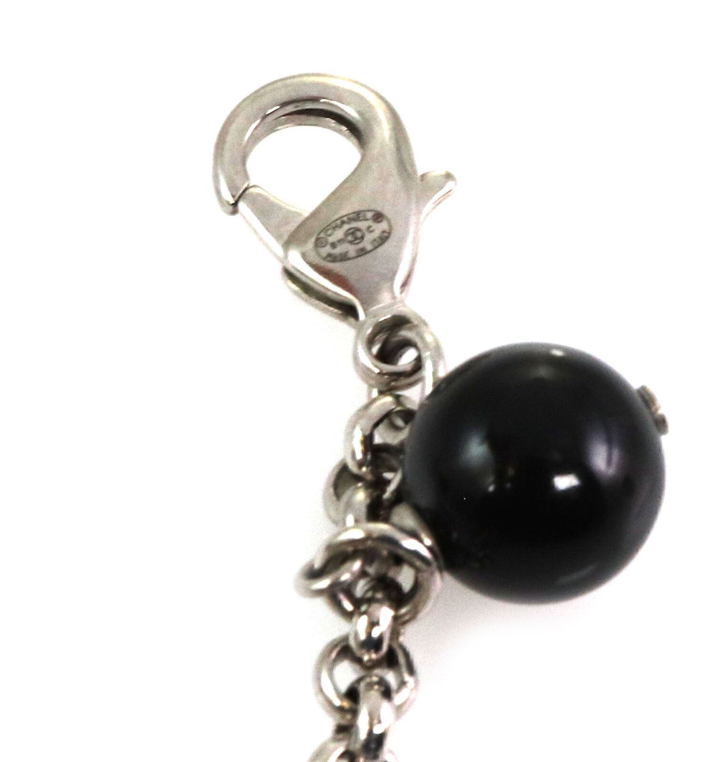 Chanel Pearls Black & White Checkered Beads C Logo Charms Silver Fashion Bracelet