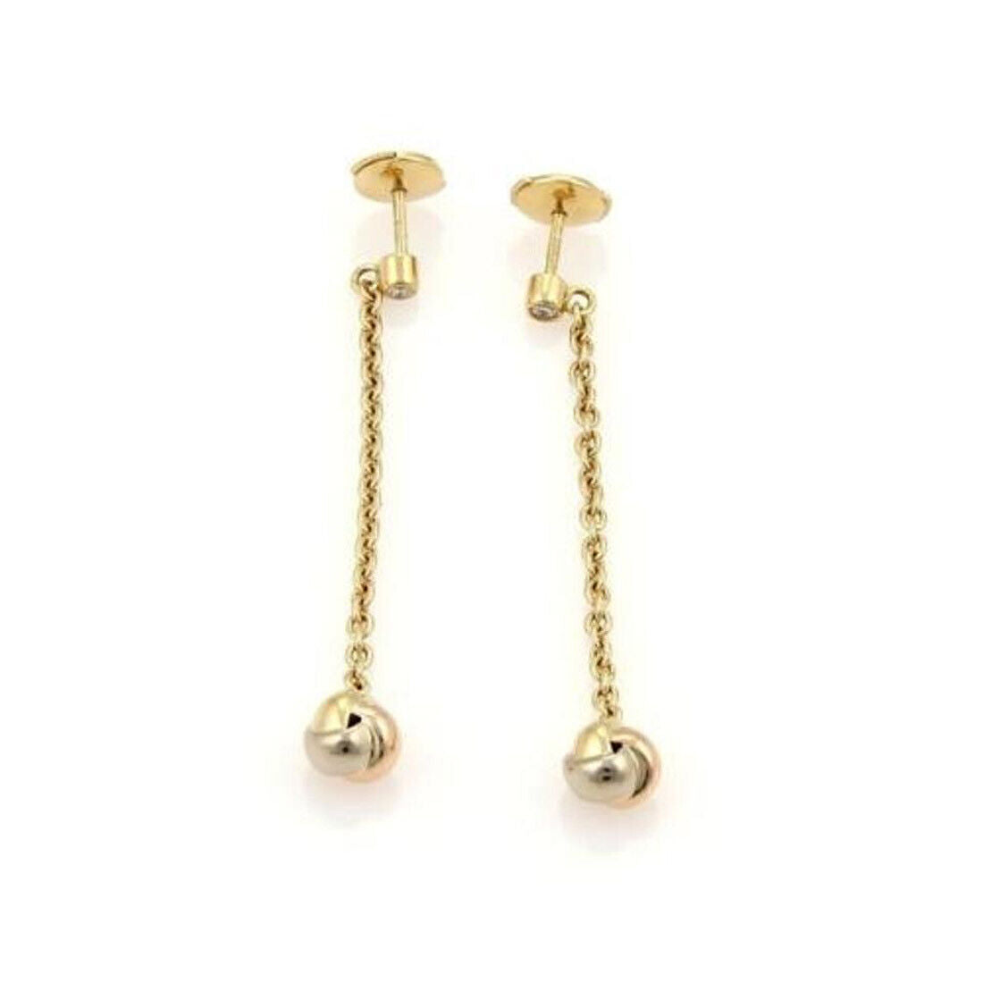 Cartier Diamond Tri-color 18k Gold Love Knot Drop Dangle Earrings w/Cert