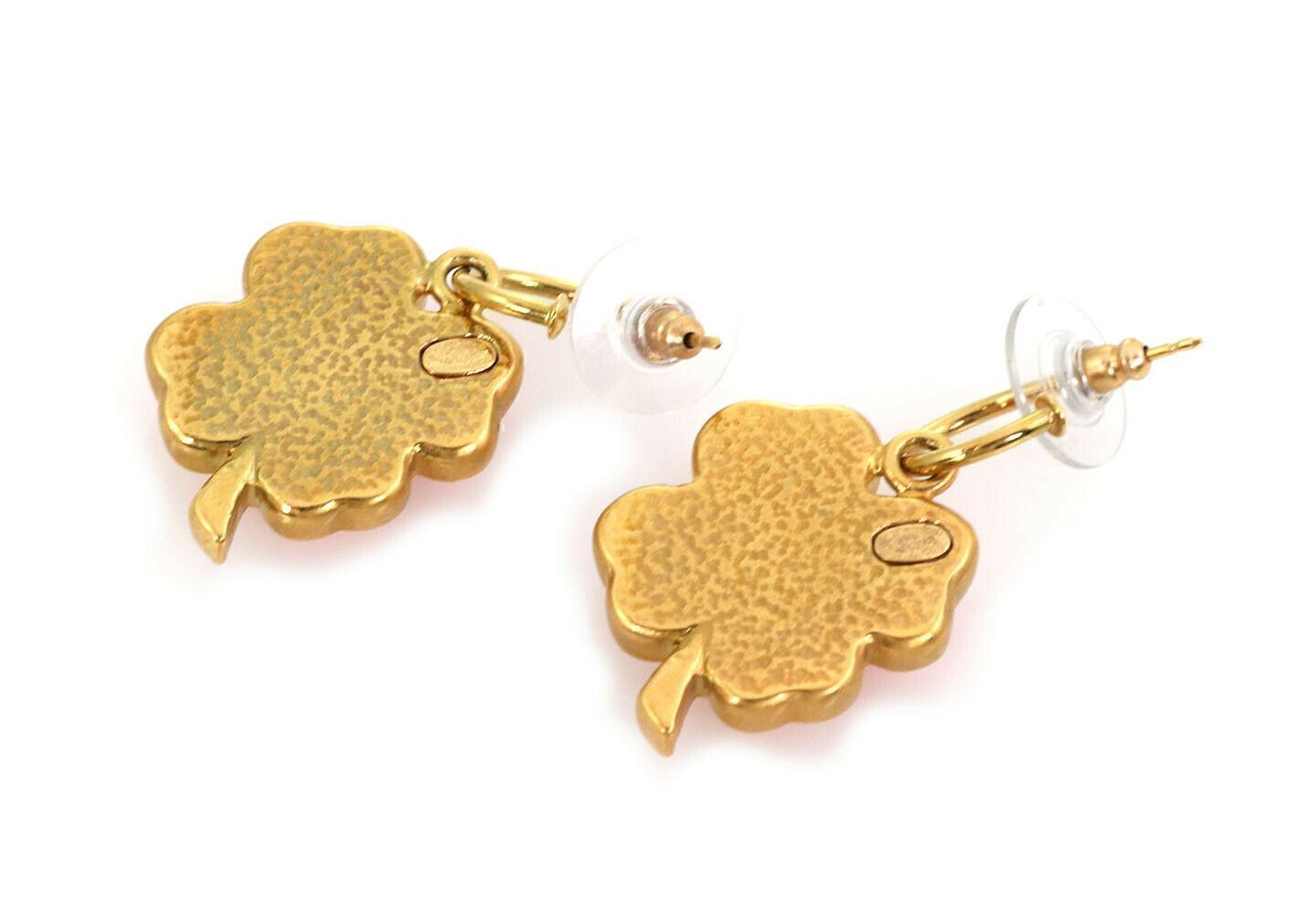 Chanel Orange Resin Four Leaf Clover Yellow Gold Tone Metal Dangle Earrings