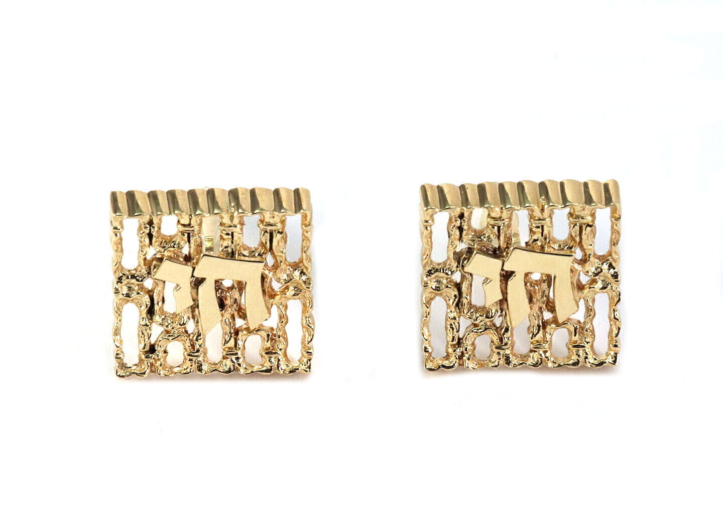 Chai Textured Fancy 14k Yellow Gold Square Top Cufflinks