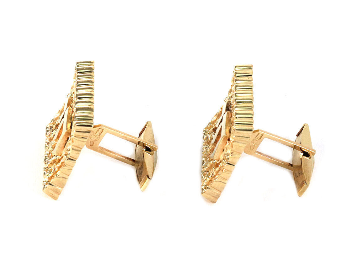 Chai Textured Fancy 14k Yellow Gold Square Top Cufflinks
