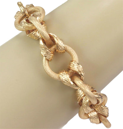 Brev Textured Snake Skin Design 18k Yellow Gold Interlaced Link Bracelet