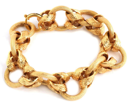 Brev Textured Snake Skin Design 18k Yellow Gold Interlaced Link Bracelet