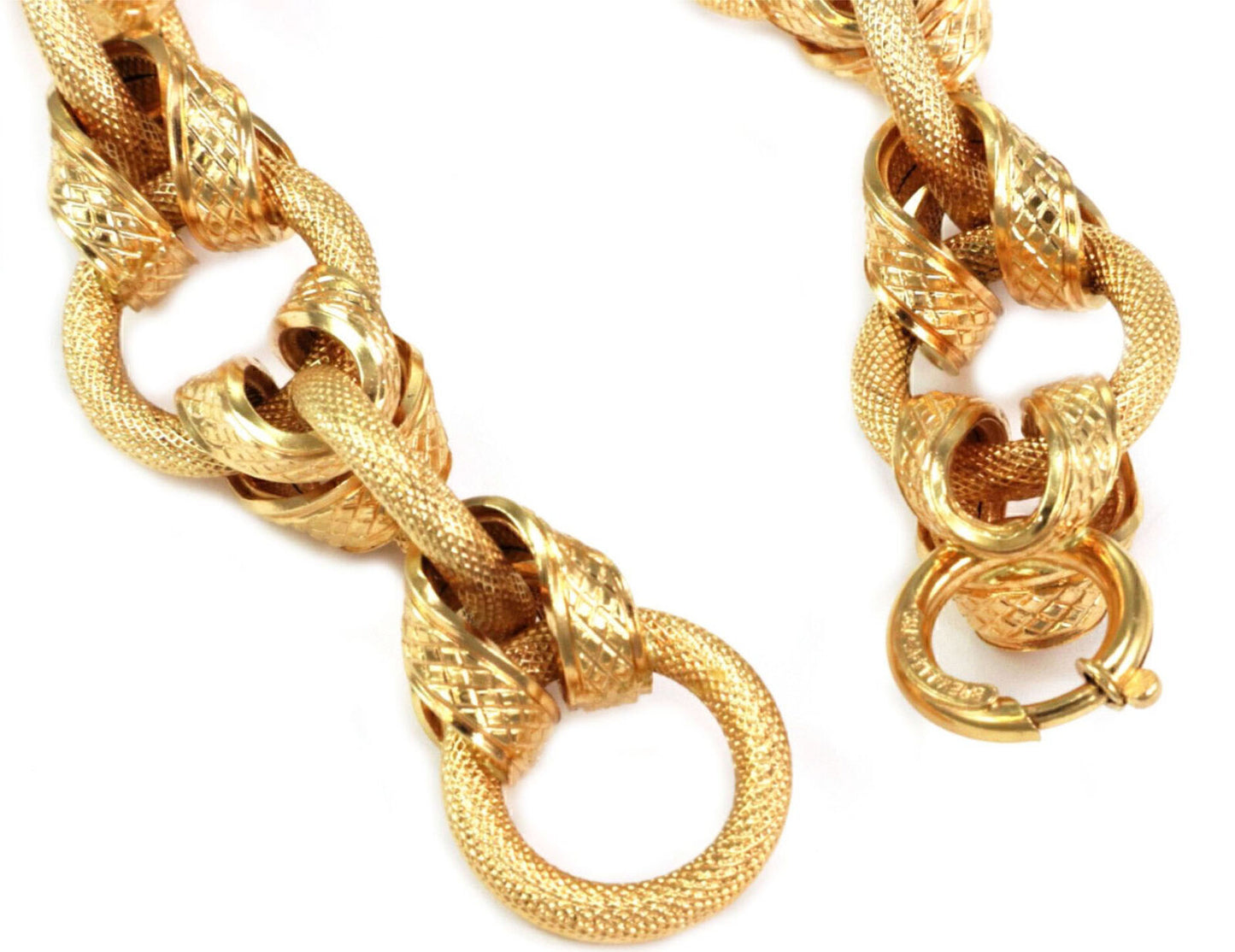 Brev Textured Snake Skin Design 18k Yellow Gold Interlaced Link Bracelet