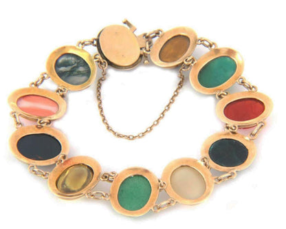 Cabochon Multicolor Gems 14k Rose Gold Oval Link Chain Bracelet