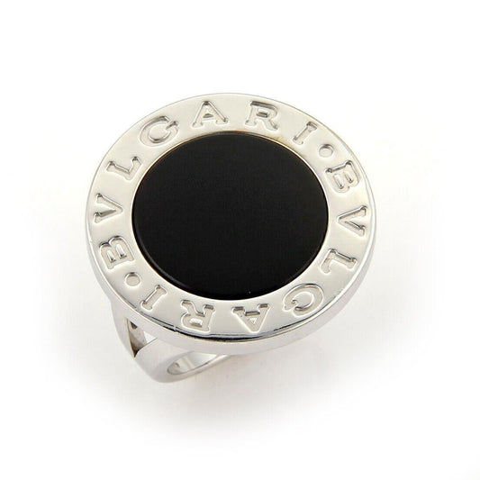 Bvlgari Onyx 18k White Gold Large Circular Ring - Size 7