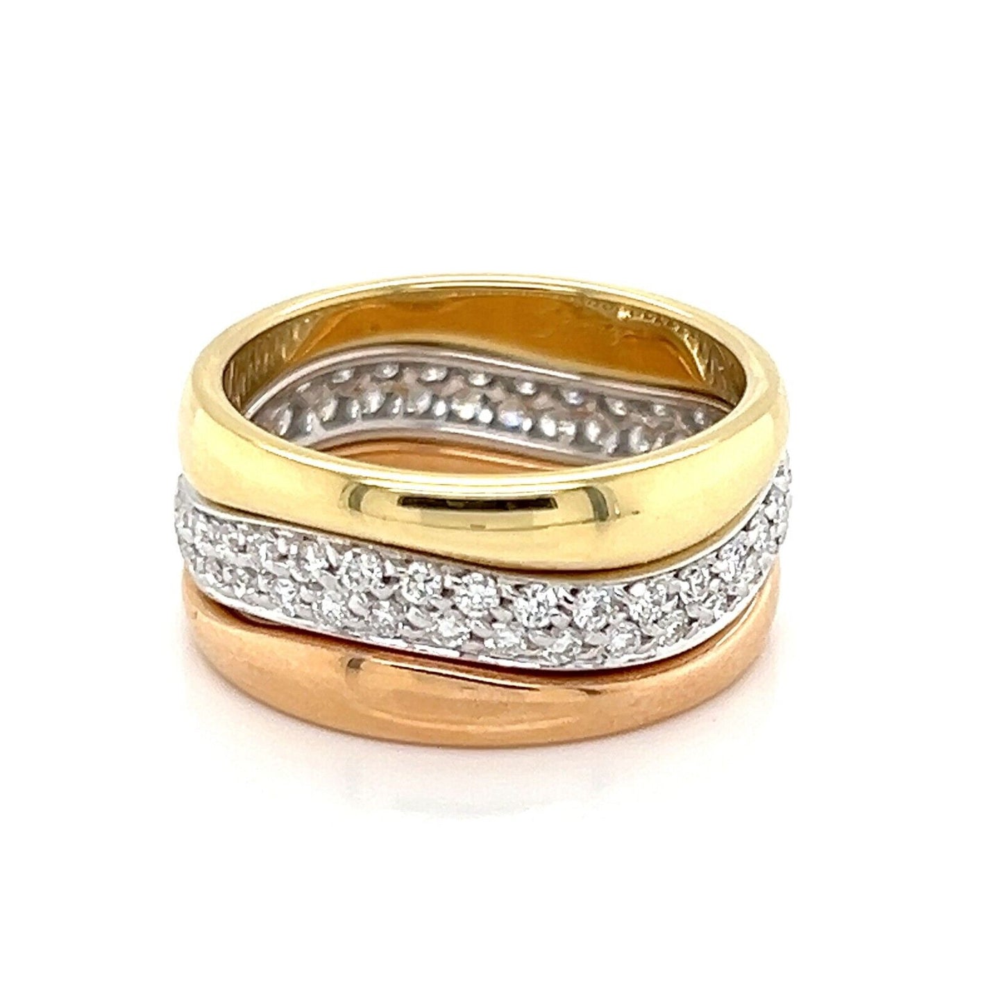 Cartier Love Me Pave Diamond Tri-Gold Three Stackable Band Ring W/paper - Size 5