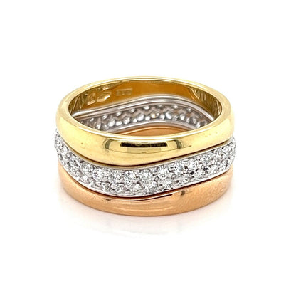 Cartier Love Me Pave Diamond Tri-Gold Three Stackable Band Ring W/paper - Size 5