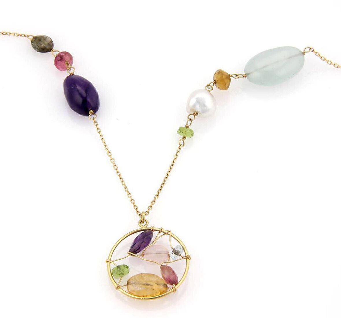 Tous Garaboto Multi Gemstone & Pearls 18k Yellow Gold Long 26" Necklace