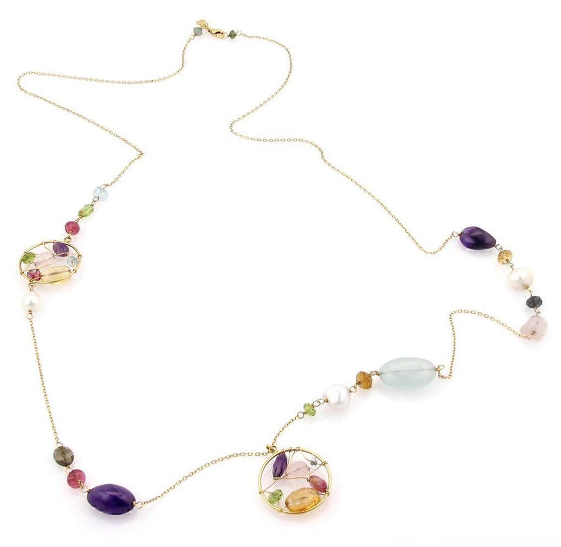 Tous Garaboto Multi Gemstone & Pearls 18k Yellow Gold Long 26" Necklace