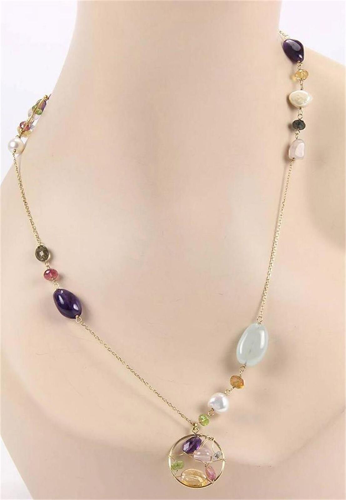 Tous Garaboto Multi Gemstone & Pearls 18k Yellow Gold Long 26" Necklace