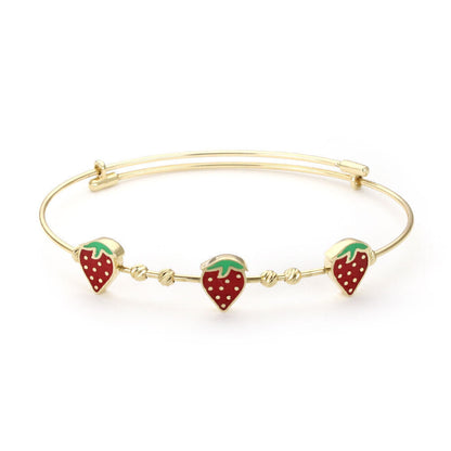 Enamel Strawberry Expandable 14k Yellow Gold Baby Bangle Bracelet