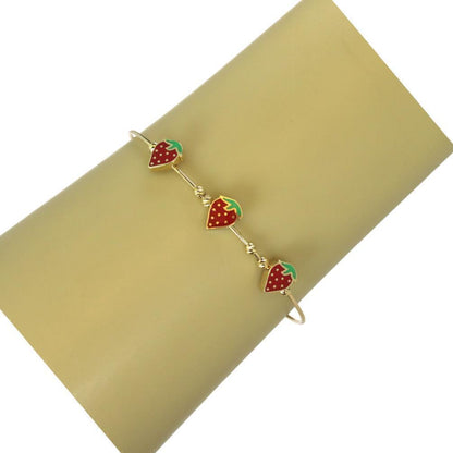 Enamel Strawberry Expandable 14k Yellow Gold Baby Bangle Bracelet