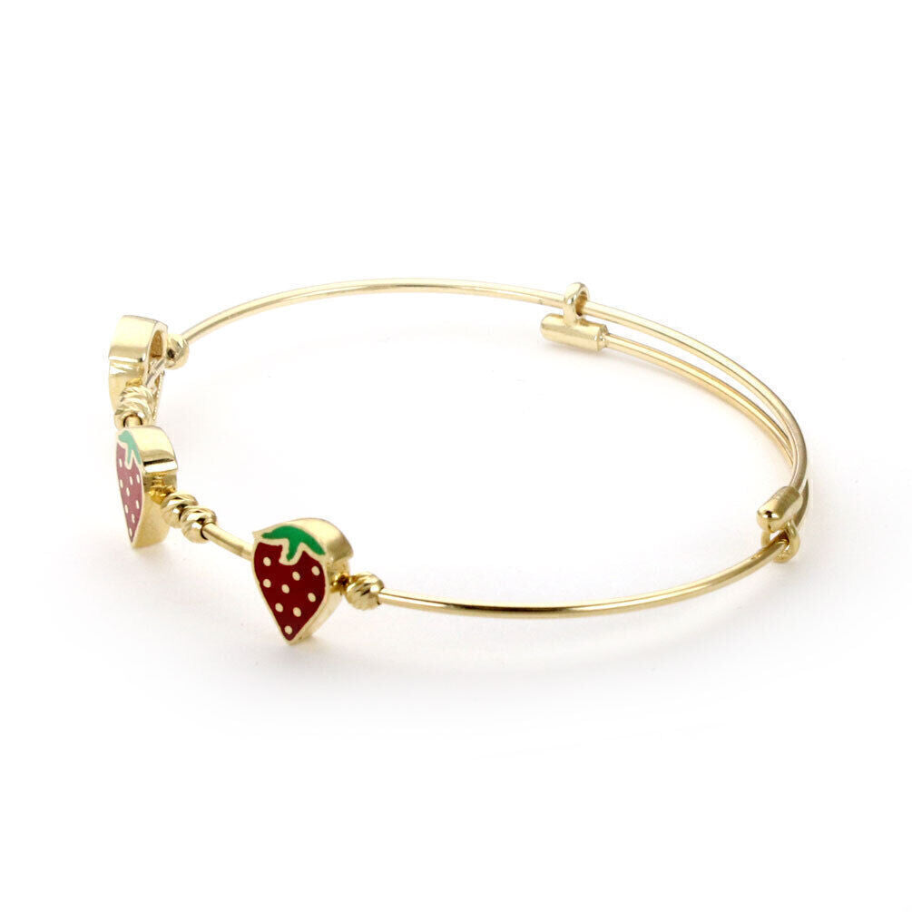 Enamel Strawberry Expandable 14k Yellow Gold Baby Bangle Bracelet
