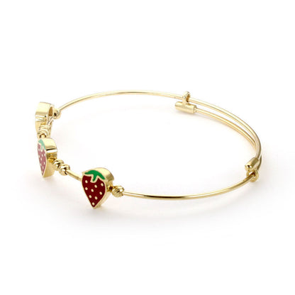Enamel Strawberry Expandable 14k Yellow Gold Baby Bangle Bracelet