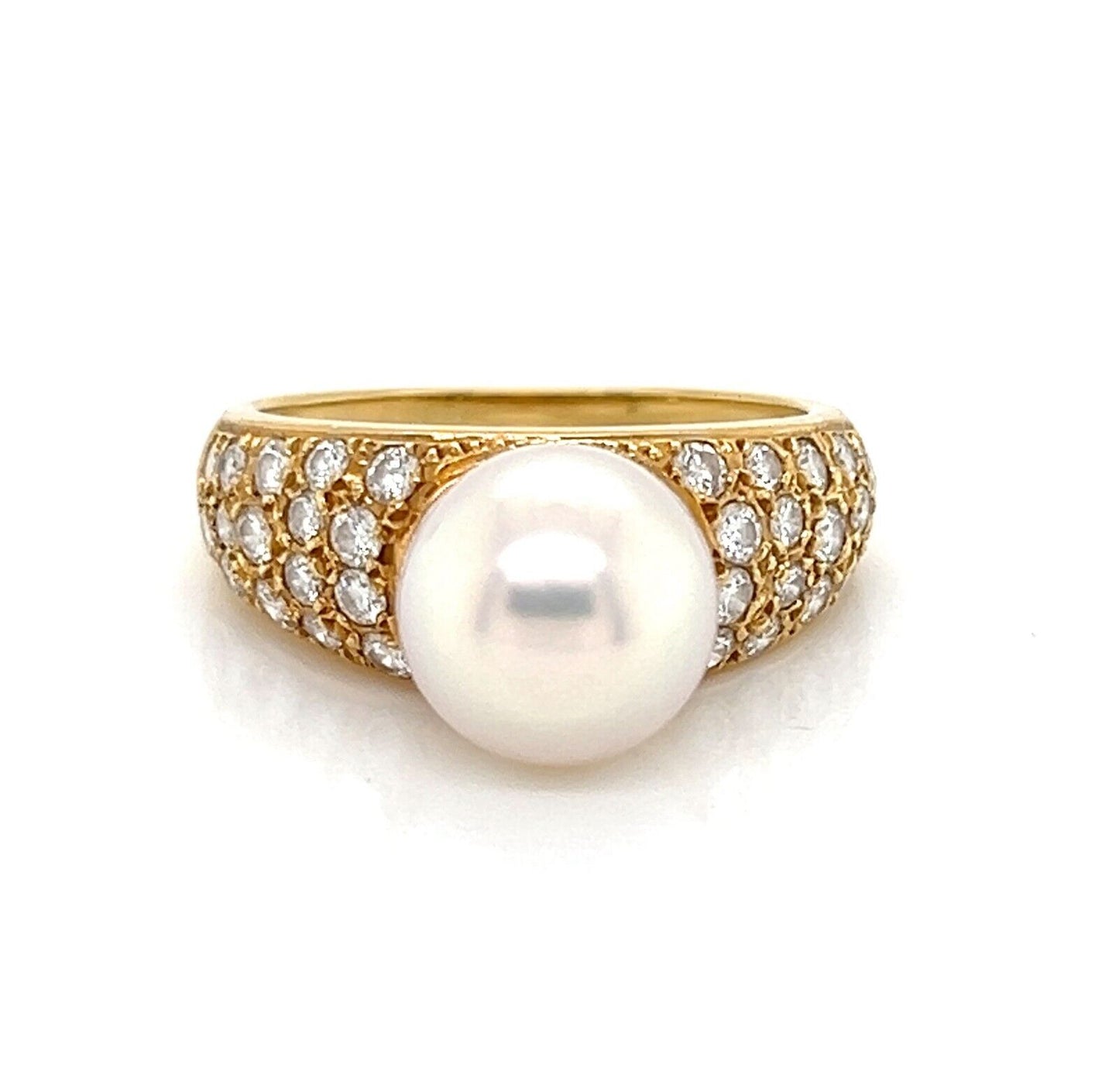 Mikimoto Pearl & Diamond 18k Yellow Gold Cocktail Ring - Size 4.75