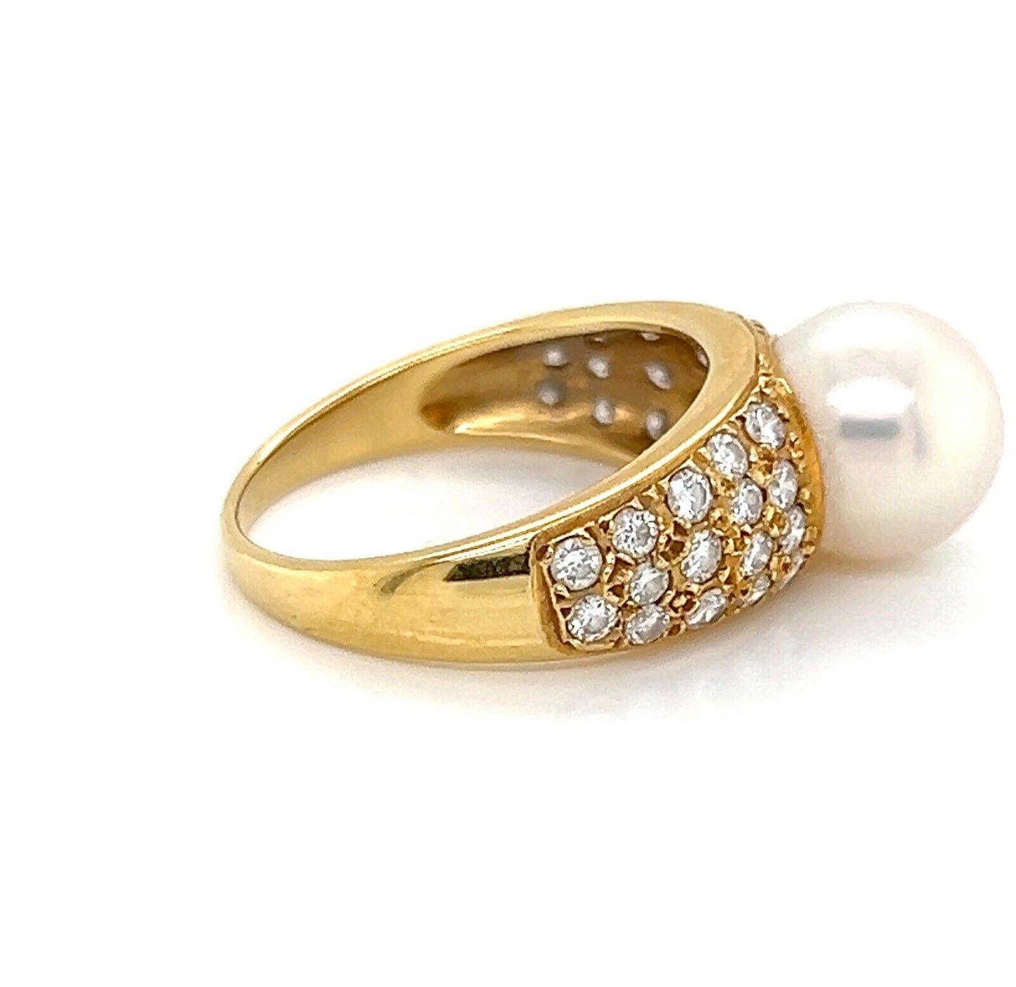 Mikimoto Pearl & Diamond 18k Yellow Gold Cocktail Ring - Size 4.75