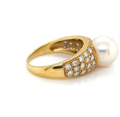 Mikimoto Pearl & Diamond 18k Yellow Gold Cocktail Ring - Size 4.75