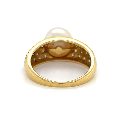 Mikimoto Pearl & Diamond 18k Yellow Gold Cocktail Ring - Size 4.75
