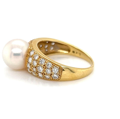 Mikimoto Pearl & Diamond 18k Yellow Gold Cocktail Ring - Size 4.75