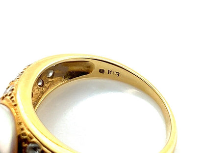 Mikimoto Pearl & Diamond 18k Yellow Gold Cocktail Ring - Size 4.75