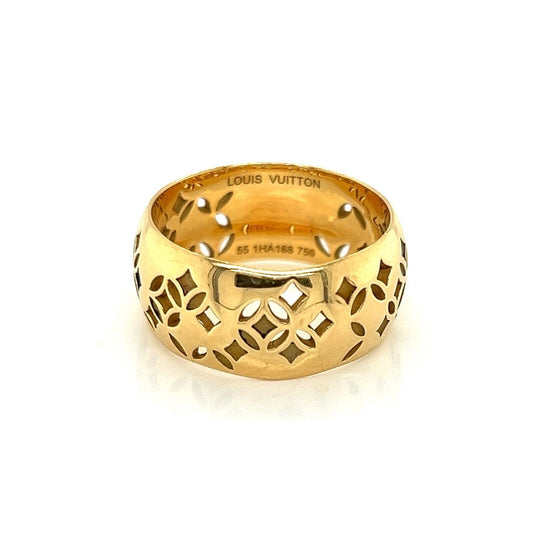 Louis Vuitton Monogram Gallea 18k Yellow Gold Floral Dome Ring - Size 7.5