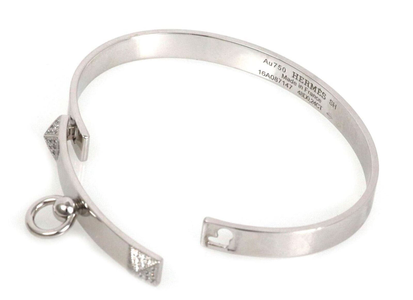 Hermes France Collier de Chien Diamond 18k White Gold Bangle Bracelet