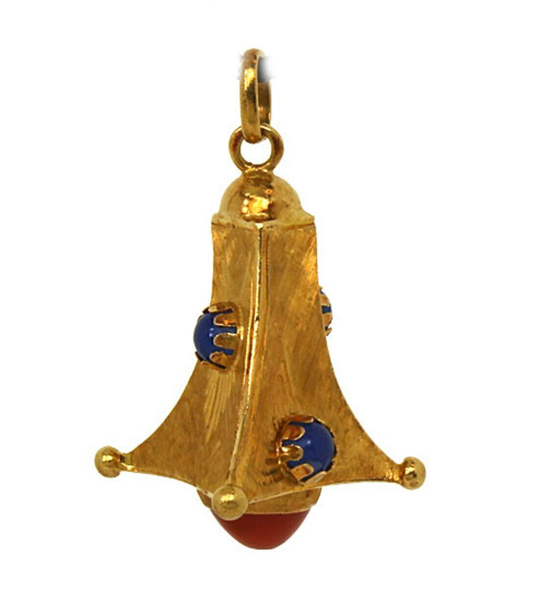 Carnelian & Chalcedony 18k Yellow Gold Lantern Charm Pendant