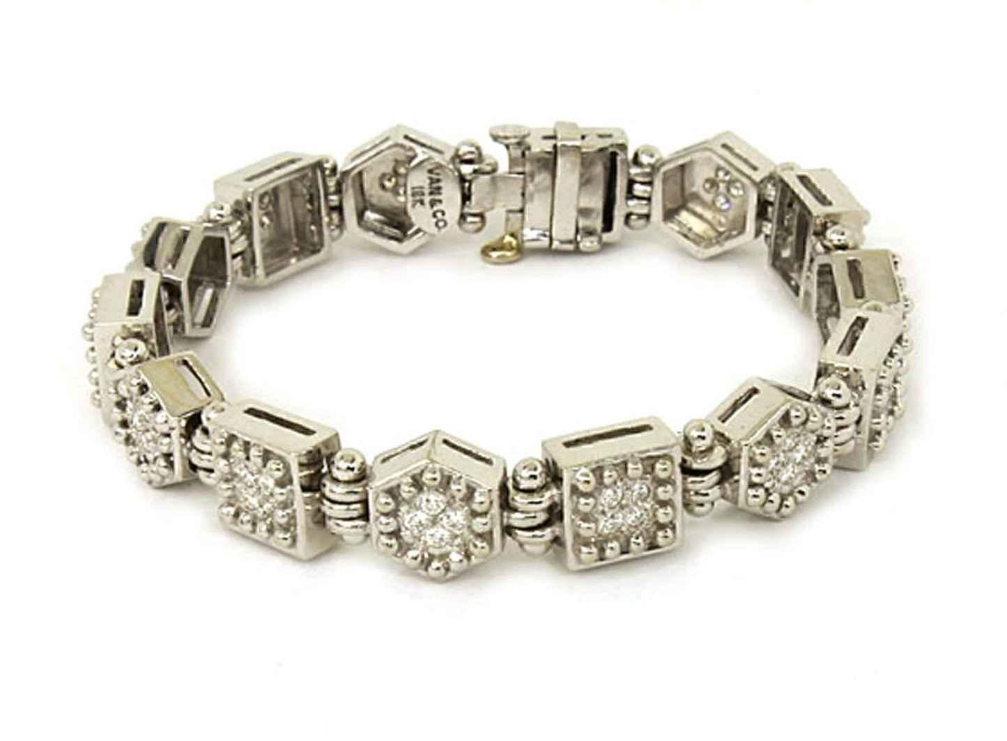 Ivan & Co. Diamond  18k White Gold Octagon & Square Link Bracelet