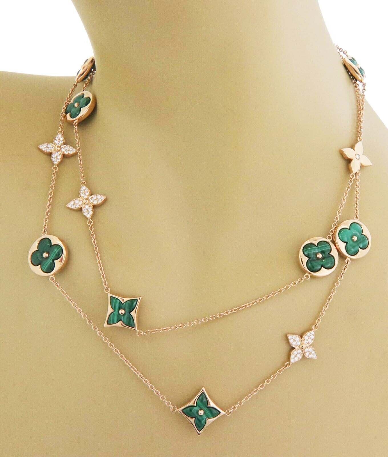 Louis Vuitton Blossom 13 Motifs Sautoir Malachite Diamond 18k Rose Gold Necklace