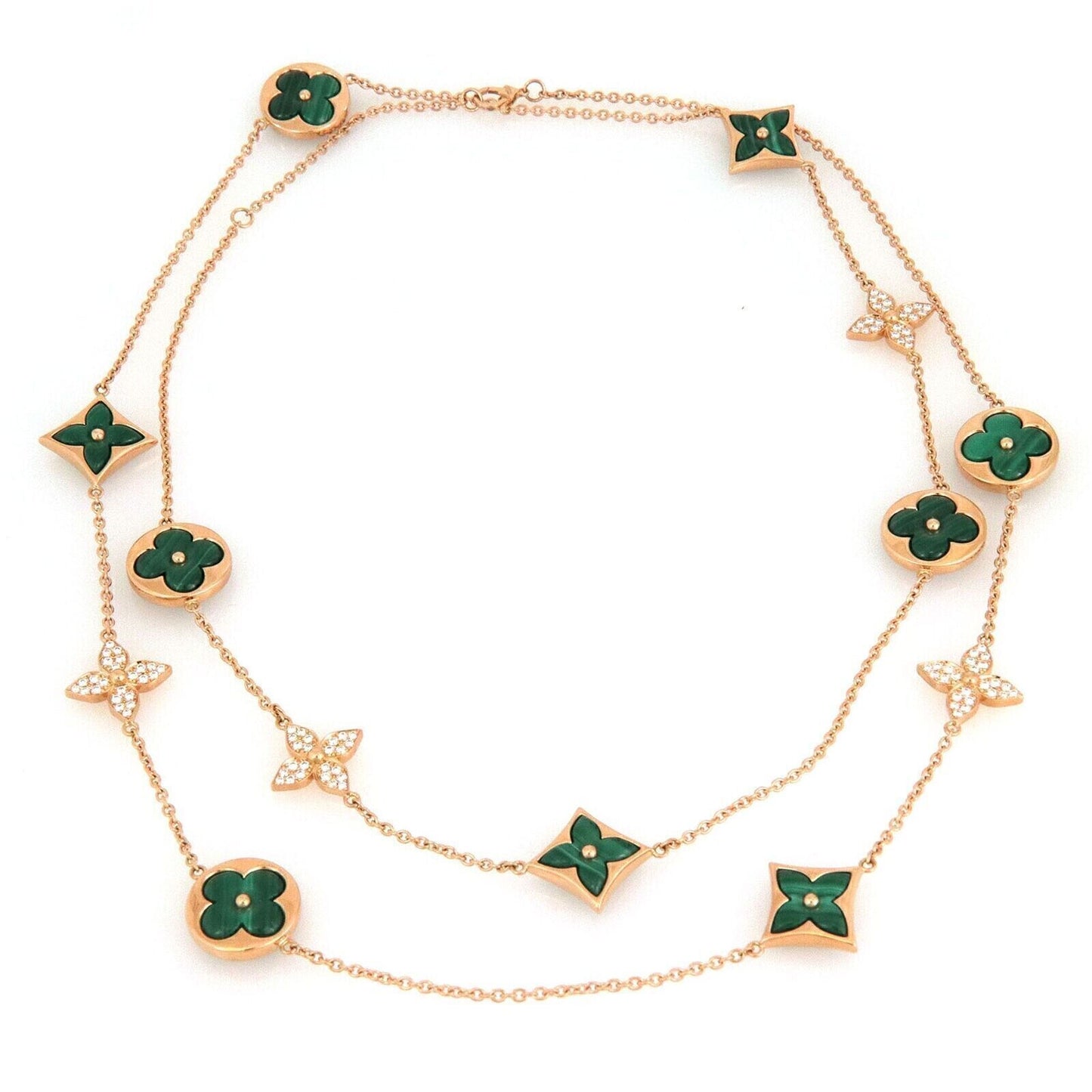 Louis Vuitton Blossom 13 Motifs Sautoir Malachite Diamond 18k Rose Gold Necklace