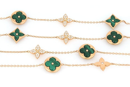 Louis Vuitton Blossom 13 Motifs Sautoir Malachite Diamond 18k Rose Gold Necklace