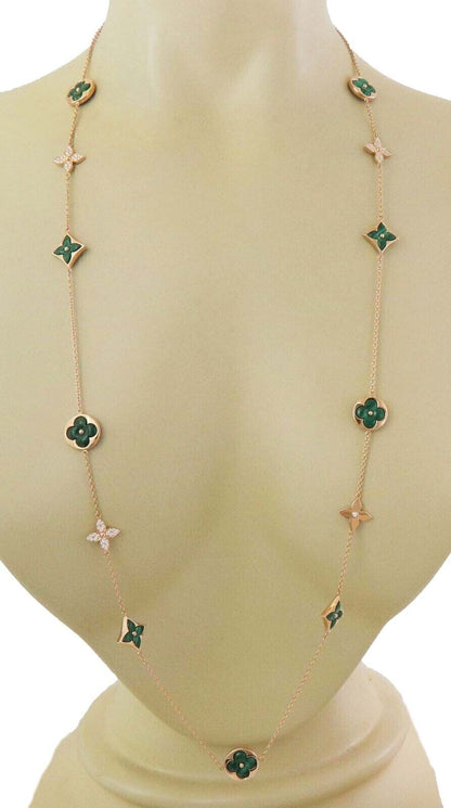 Louis Vuitton Blossom 13 Motifs Sautoir Malachite Diamond 18k Rose Gold Necklace