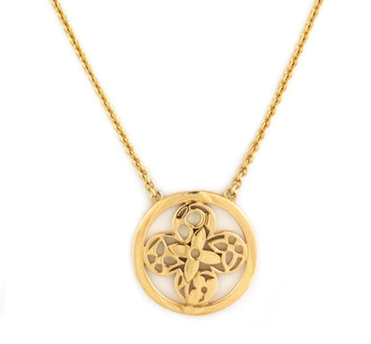 Louis Vuitton 18k Yellow Gold Round Resille Monogram Floral Pendant Necklace