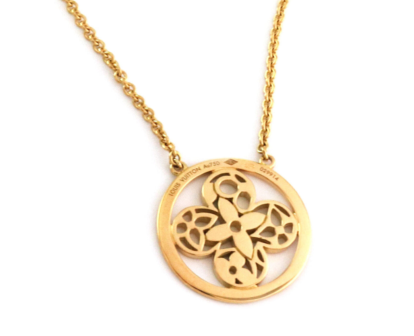 Louis Vuitton 18k Yellow Gold Round Resille Monogram Floral Pendant Necklace