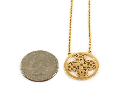 Louis Vuitton 18k Yellow Gold Round Resille Monogram Floral Pendant Necklace