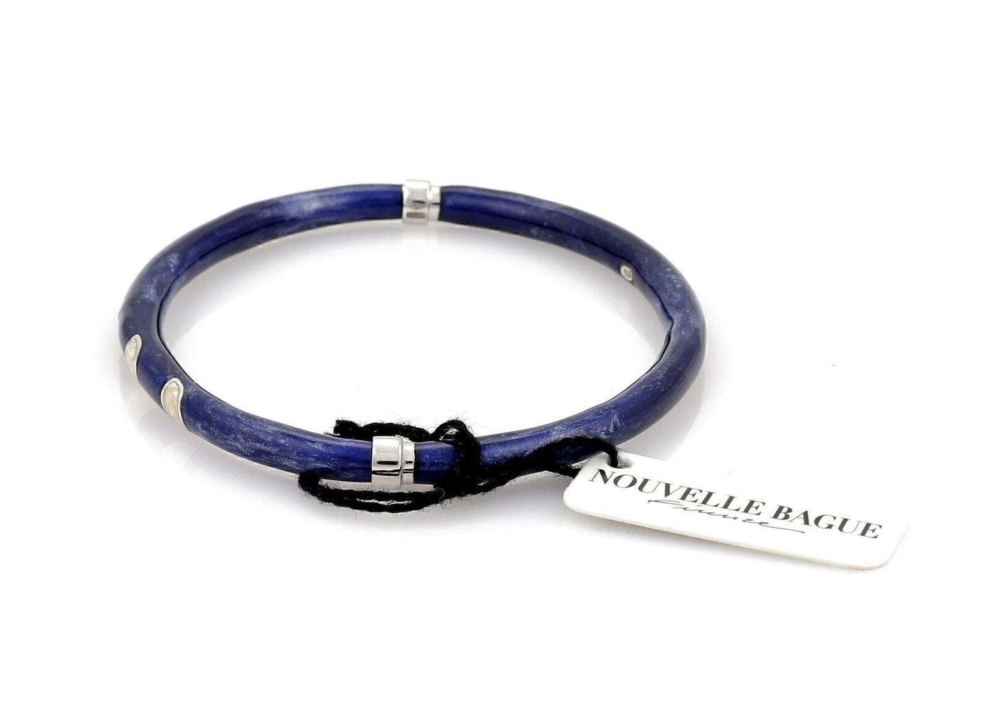 Nouvelle Bague Diamond Blue Enamel 18k White Gold & Sterling Bangle Bracelet