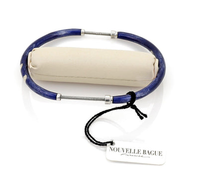 Nouvelle Bague Diamond Blue Enamel 18k White Gold & Sterling Bangle Bracelet