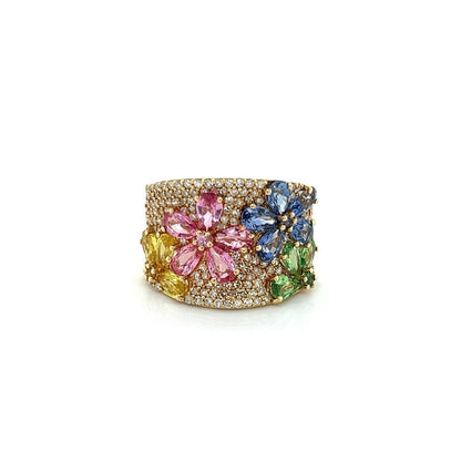 Effy 14k Yellow Gold Watercolors Diamond & Multicolor Sapphires Ring - Size 5.5