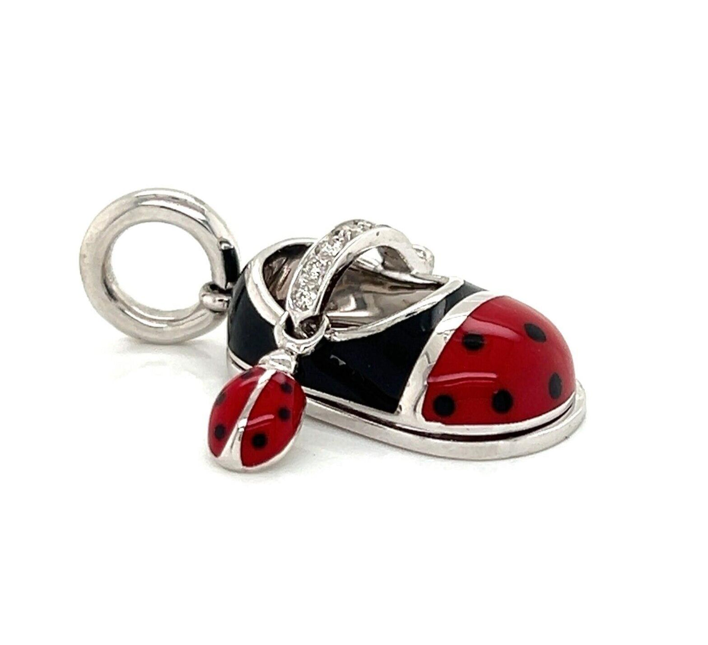 Aaron Basha Diamond Ladybug Enamel 18k White Gold Shoe Charm Pendant