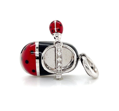 Aaron Basha Diamond Ladybug Enamel 18k White Gold Shoe Charm Pendant