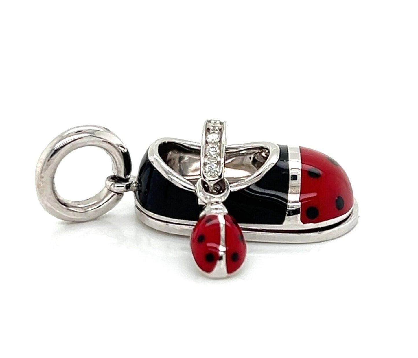 Aaron Basha Diamond Ladybug Enamel 18k White Gold Shoe Charm Pendant