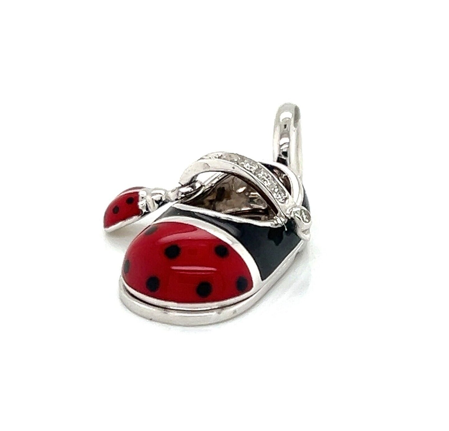 Aaron Basha Diamond Ladybug Enamel 18k White Gold Shoe Charm Pendant